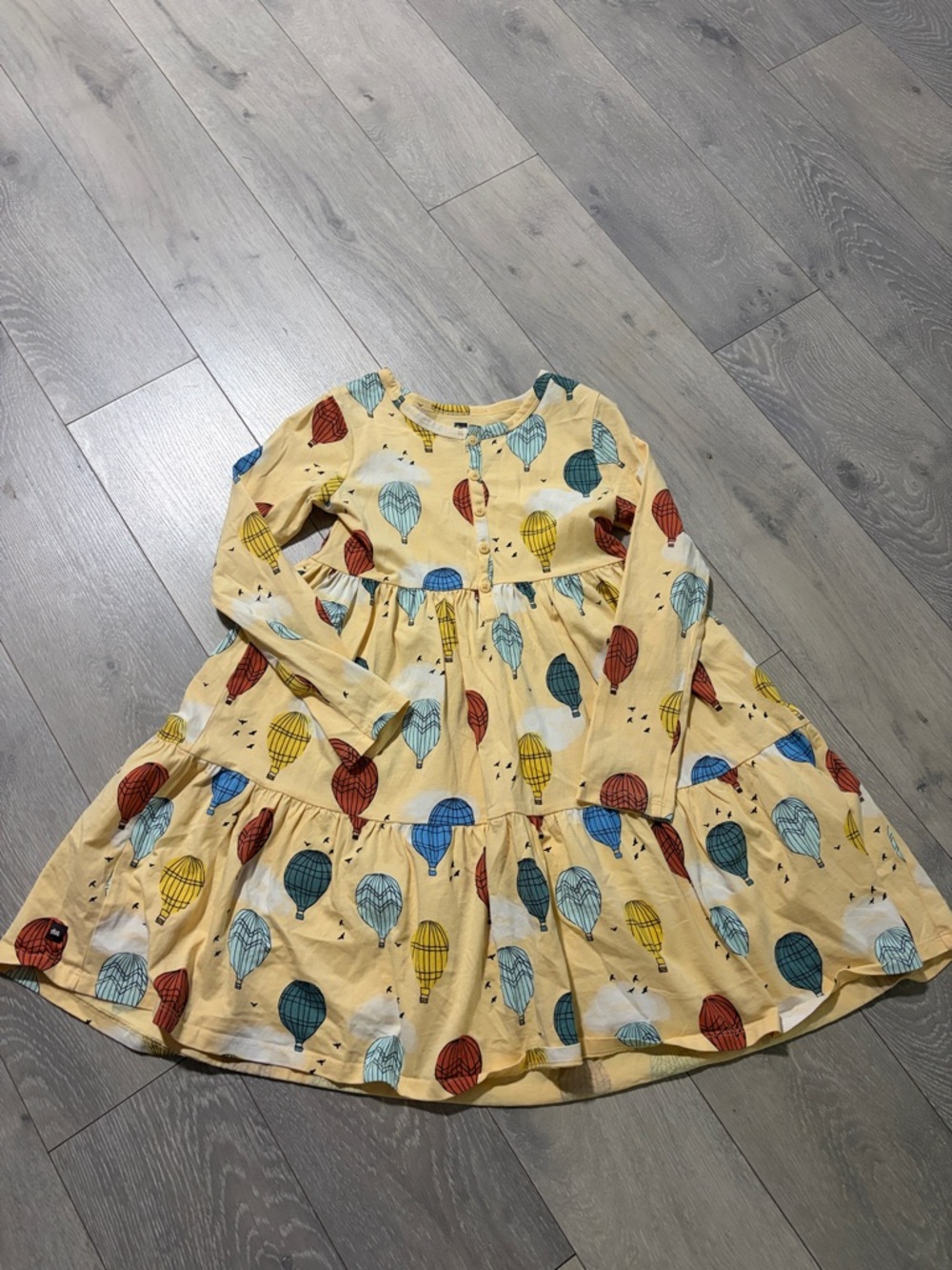 Tea Collection Yellow Hot Air Balloon Print Long Sleeve Dress